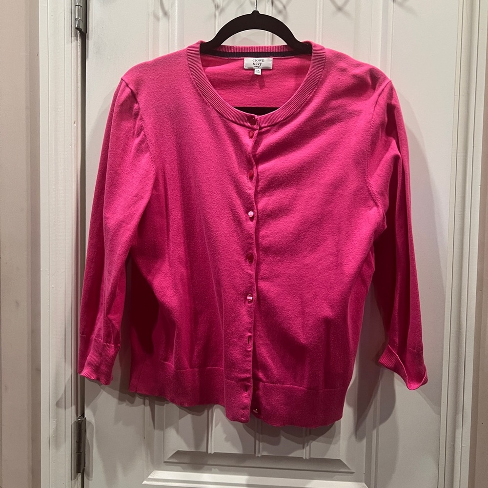 Crown & Ivy Pink Button-Up Cardigan Sweater Sz 0x